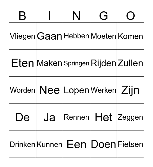 Estafette werkwoorden bingo Card