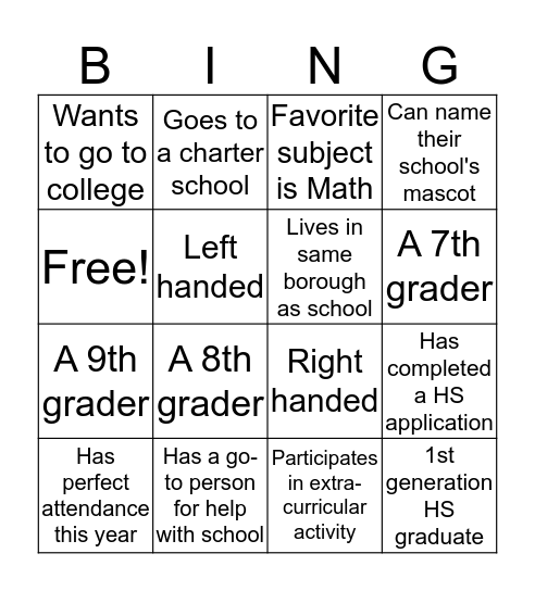 PYA Education  Bingo Card