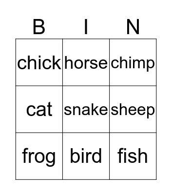 Animals Bingo Card