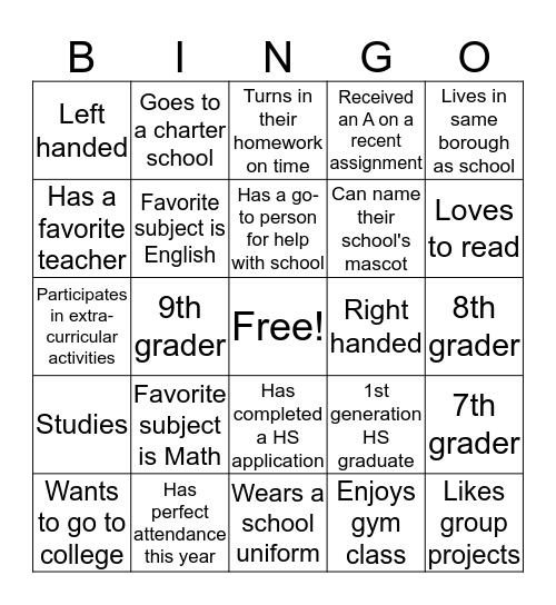 PYA BINGO Education Edition  Bingo Card