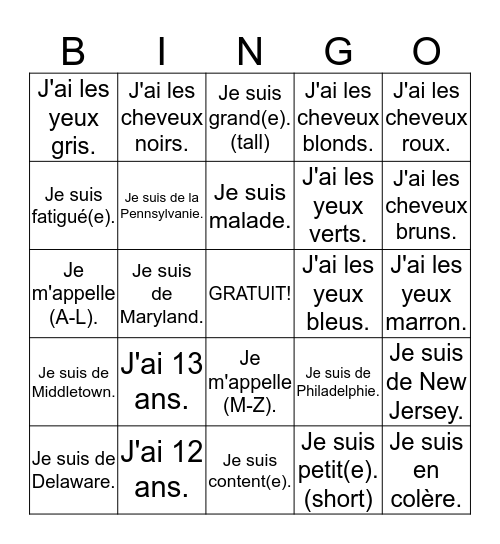TOUT À MOI Bingo Card