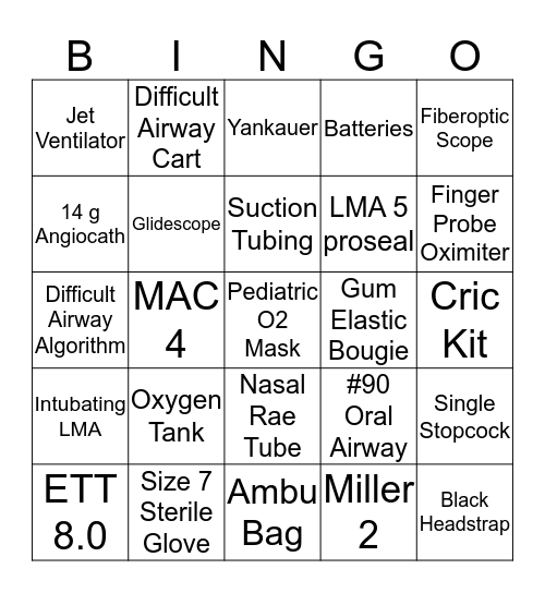 AIRWAY BINGO Card