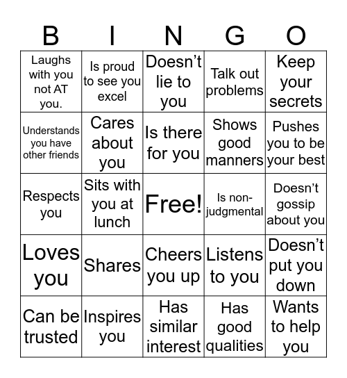 Friendship Bingo  Bingo Card