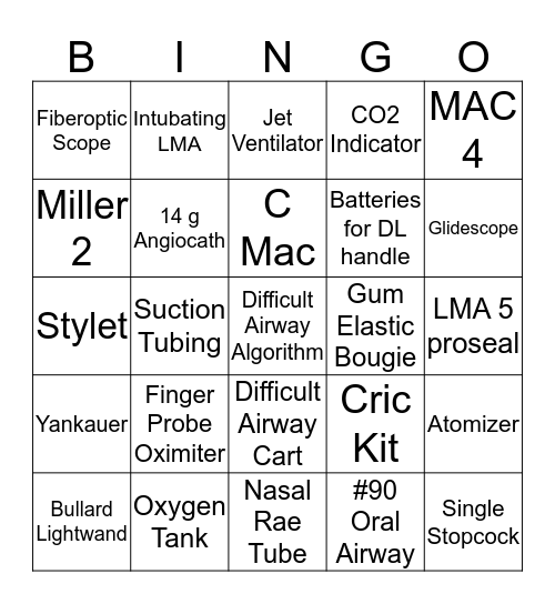 AIRWAY BINGO Card