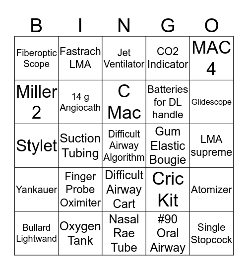 AIRWAY BINGO Card