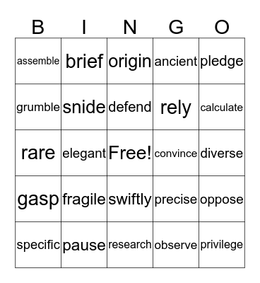 Vocabulary Bingo Card