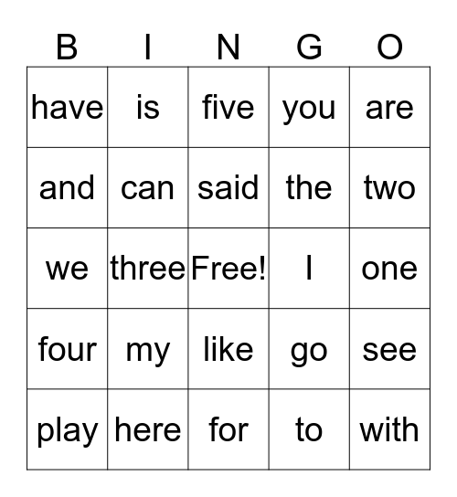 February Sight Words Bingo Card