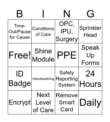Joint Commisson Bingo!  Bingo Card