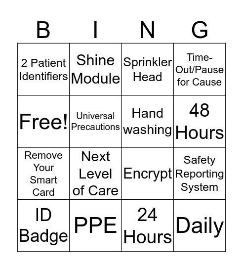 Joint Commisson Bingo!  Bingo Card