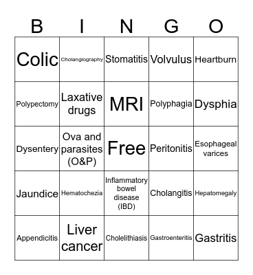 3.3 Gastroenterology Vocab Bingo Card