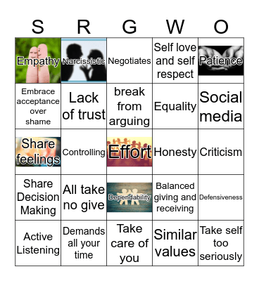 Relationship Bingo Card