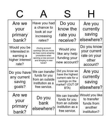 NEW MONEY BINGO Card