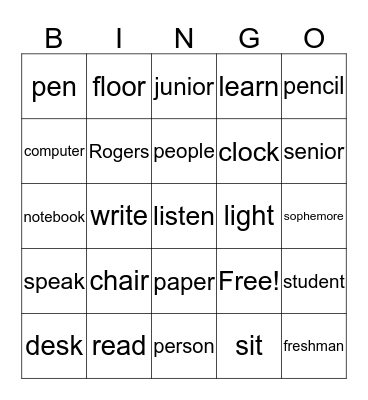 Classroom Bingo Card