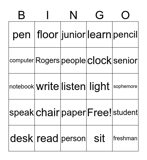 Classroom Bingo Card