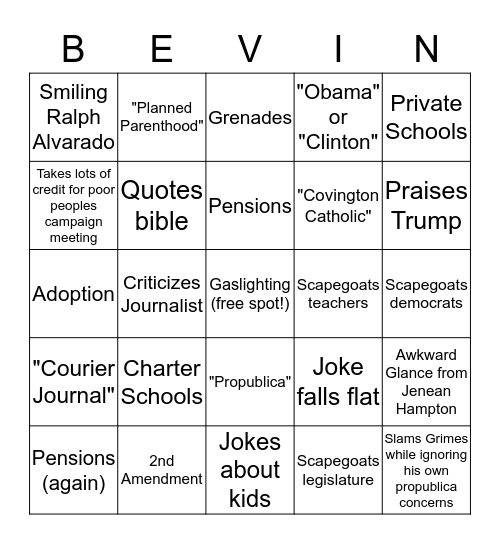 State of the state bingo Card