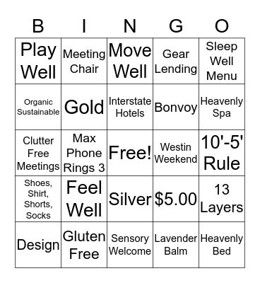 Westin Bingo Card