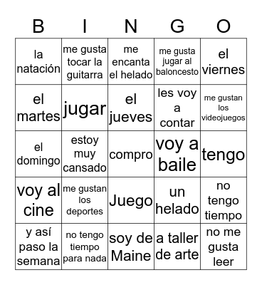 Aficiones- RockAlingua Bingo Card