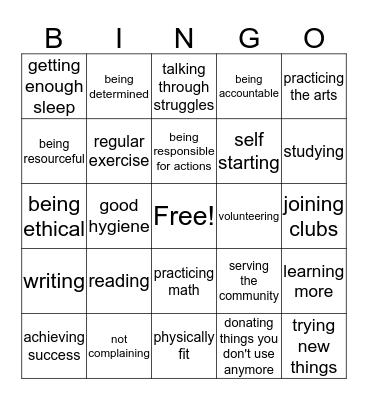 Be Your Best Self Bingo Card