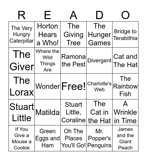Let's Read! Bingo Card