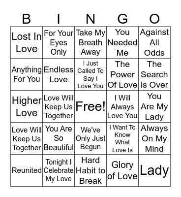 LOVE SONGS Bingo Card