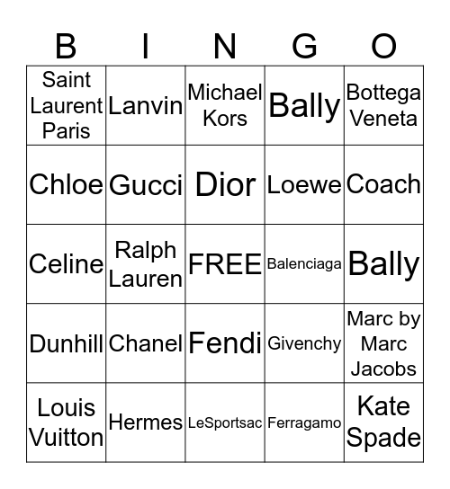 DFS Fashion Holiday Bingo Card