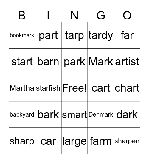 Bossy R Bingo - AR  Bingo Card