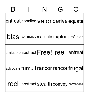 Vocabulary Bingo Card