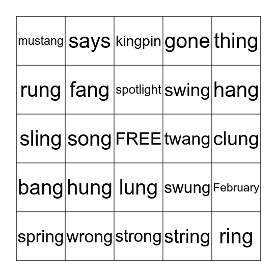 ING-ANG-UNG-ONG Bingo Card
