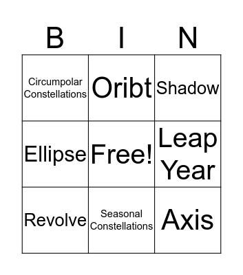 Stars and the Solar System Vocab Bingo Card