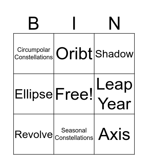 Stars and the Solar System Vocab Bingo Card