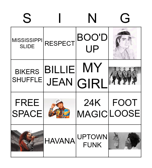 SONG AND ARTIST MUSIC BINGO Card