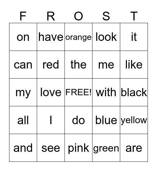 Frost Bingo Card