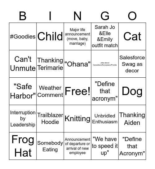 Friday Bingo Card