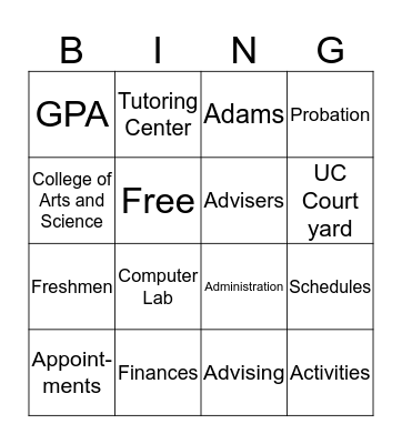 Advising Hall Bingo Card