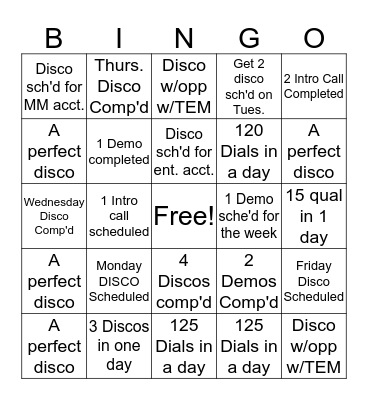 SA Weekly Contest BINGO Card