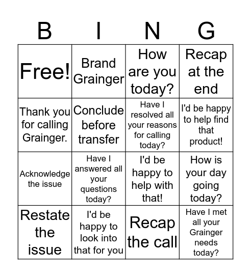 Scripting Bingo Card