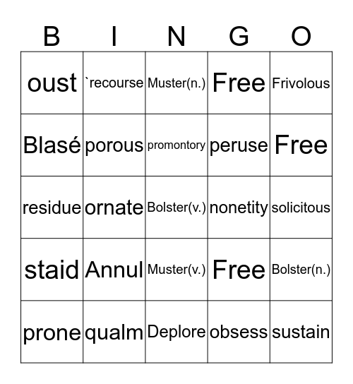 VOCAB Bingo Card