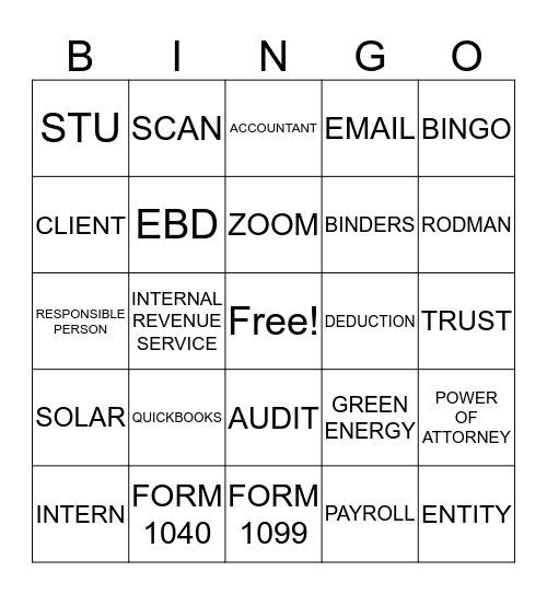 RODMAN TAX SEASON BINGO Card