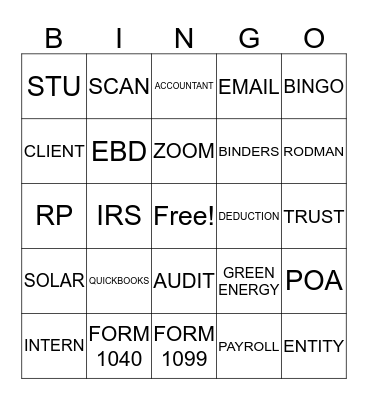 RODMAN TAX SEASON BINGO Card