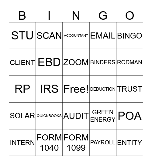 RODMAN TAX SEASON BINGO Card