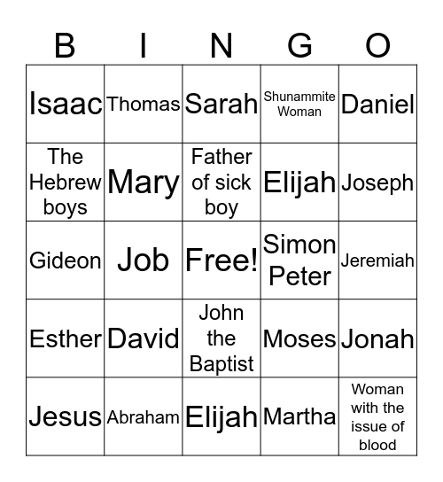 Biblical characters Bingo Card