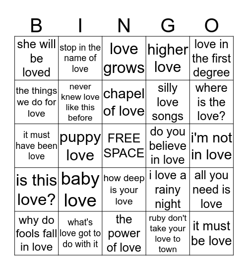 ALL ABOUT THE LOVE Bingo Card