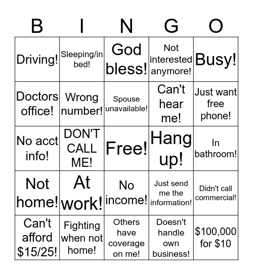 CallShaper Bingo! Bingo Card
