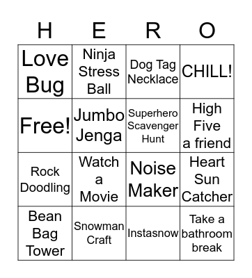 Respite Blackout Bingo Card