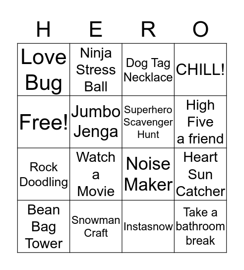 Respite Blackout Bingo Card