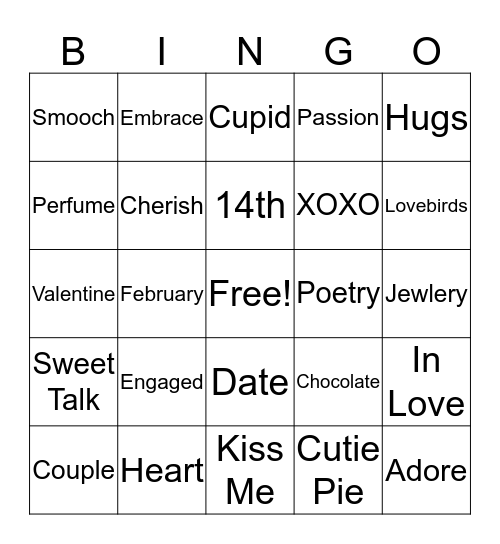 Valentines Day Bingo Card