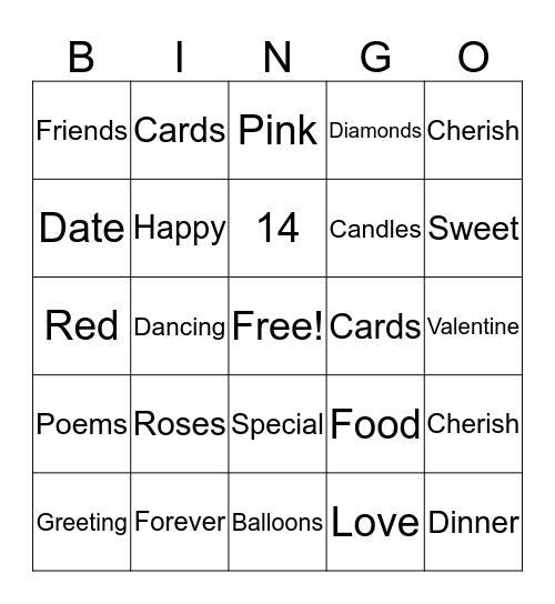 Valentine Day Bingo Card