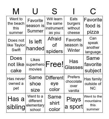 Class Bingo! Bingo Card