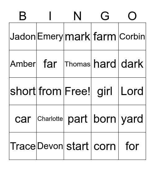 2nd Grade Bingo Card