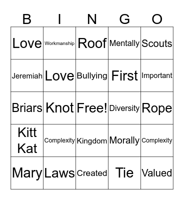 Scout Sunday Bingo Card